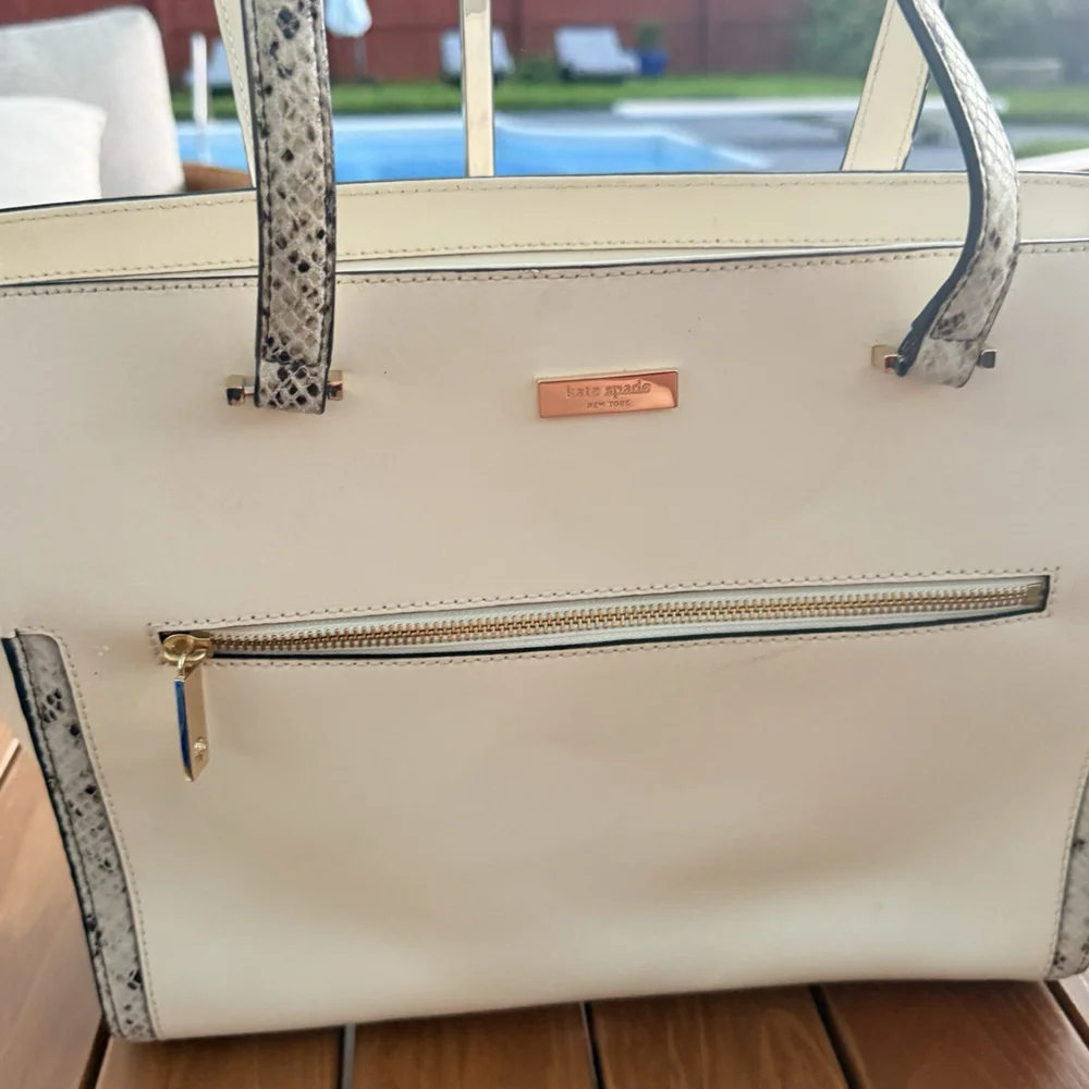 Kate Spade Zip Top Leather Tote White Large